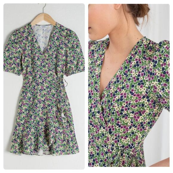 & Other Stories Dresses & Skirts - & Other Stories Puff Sleeve Floral Wrap Mini Dress